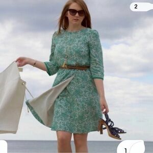 Boden Dolly Day Dress Green Paisley Wrap Sz 10R Classic Midi Kimono Sleeve Lined